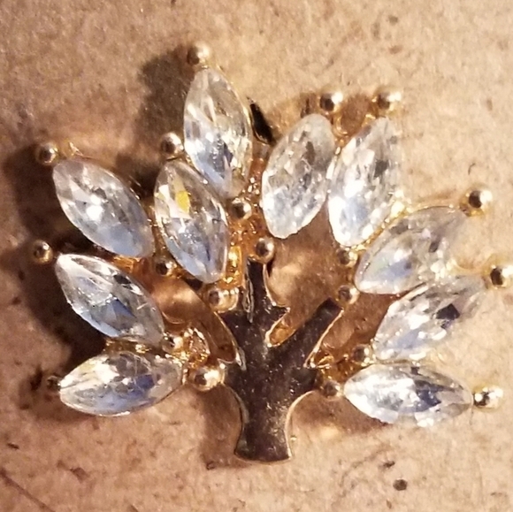Earrings--𝅺Tree of Life in White Crystal Gems, Gold Tone - Picture 2 of 3
